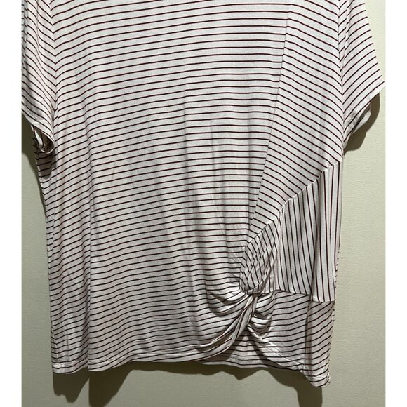 Madison Short Sleeve Top Size X-Large ~ Brown & White Striped - Picture 2 of 6